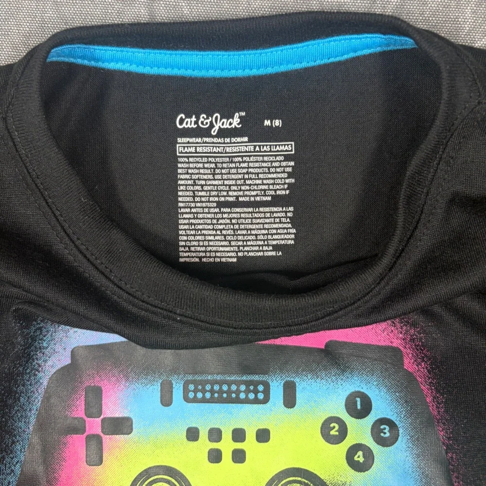 Cat & Jack Boys Weekend Gamer Pajama Set Size M 8 Black Neon Galaxy Shorts NWT